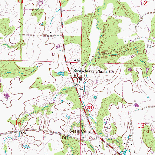 Topographic Map of Strawberry Plains Cemetery, MS