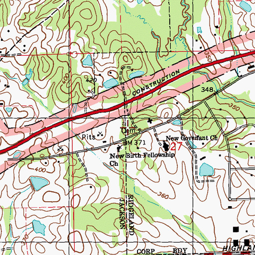 Topographic Map of New Hope Grove Cemetery, MS