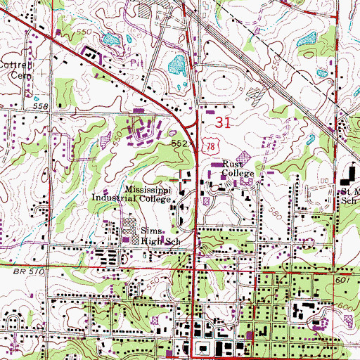 Topographic Map of Hammond Hall, MS