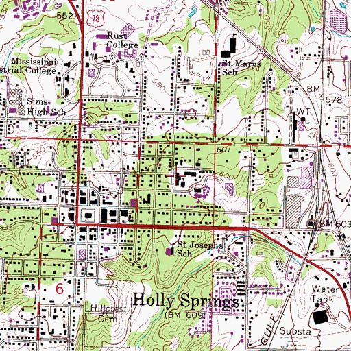 Topographic Map of Holly Springs Grade School (historical), MS