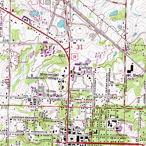 Topographic Map of MacDonald Hall, MS