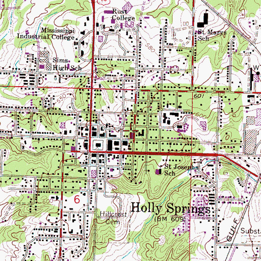 Topographic Map of Marshall County Health Center, MS