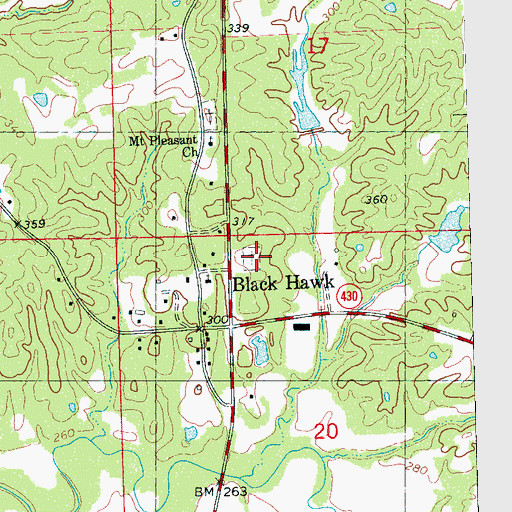 Topographic Map of Blackhawk Cemetery, MS