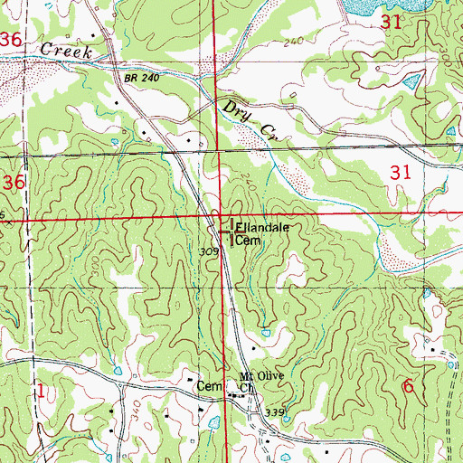 Topographic Map of Ellandale Cemetery, MS