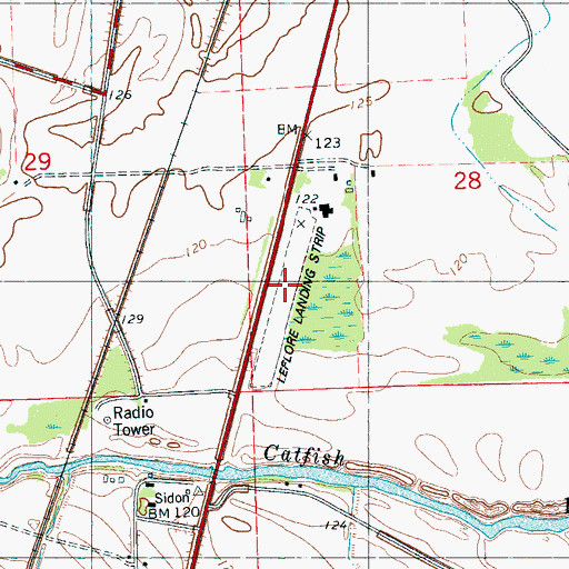 Topographic Map of Leflore Landing Strip (historical), MS