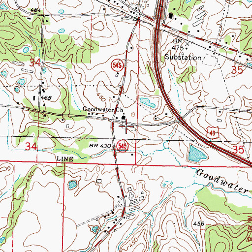 Topographic Map of Goodwater Cemetery, MS