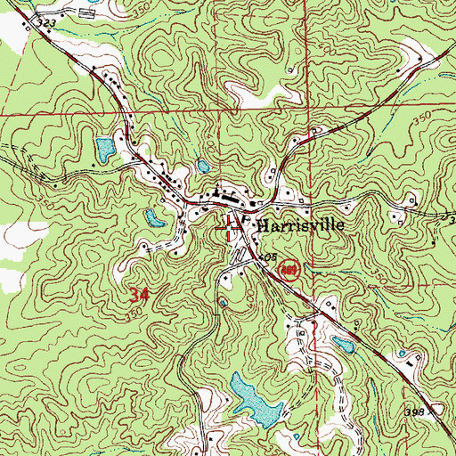 Topographic Map of Harrisville Cemetery, MS