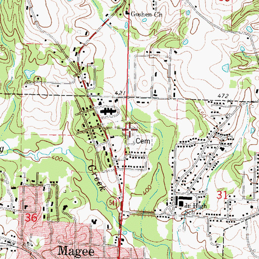 Topographic Map of Magee Cemetery, MS