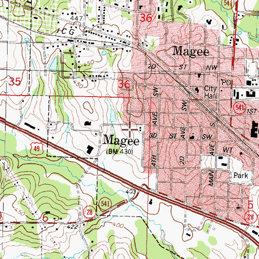 Topographic Map of Magee Post Office, MS