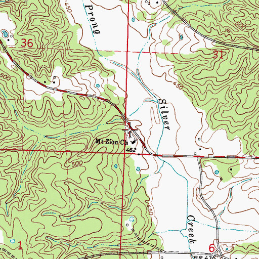 Topographic Map of Mount Zion Cemetery, MS