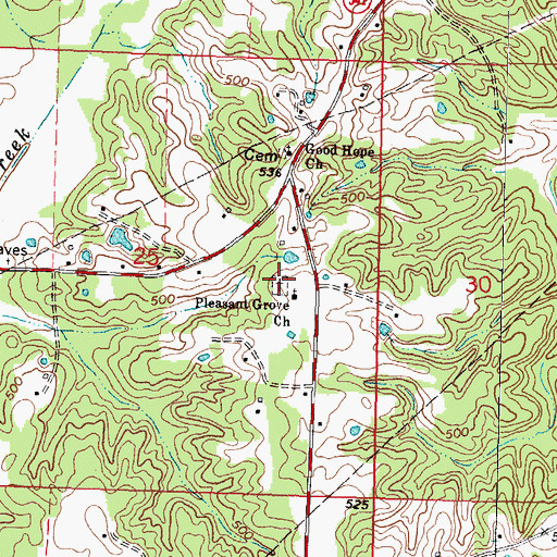 Topographic Map of Pleasant Grove Cemetery, MS