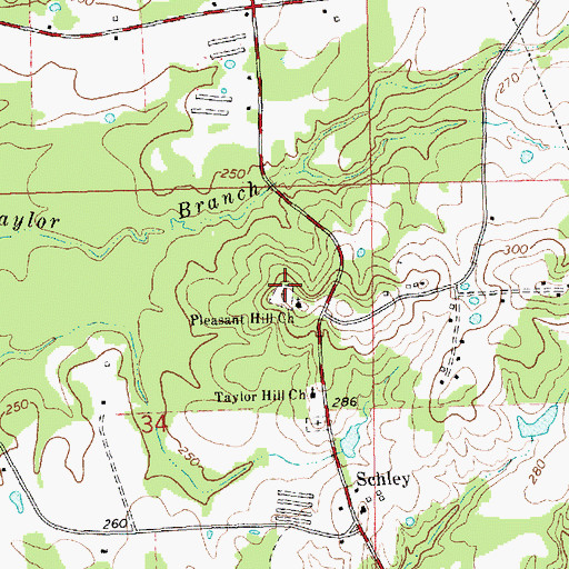 Topographic Map of Pleasant Hill Cemetery, MS