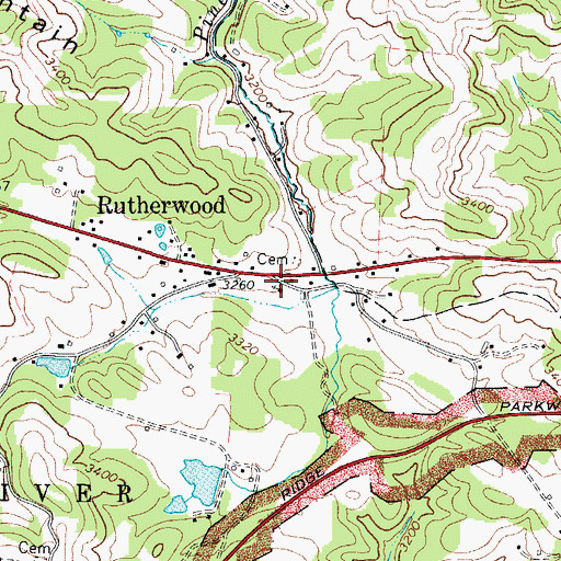 Topographic Map of Rutherwood Baptist Church, NC