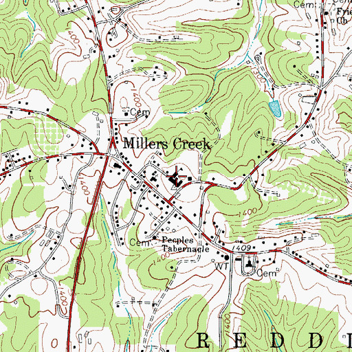 Topographic Map of Millers Creek High School, NC