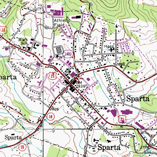 Topographic Map of Alleghany County Courthouse, NC
