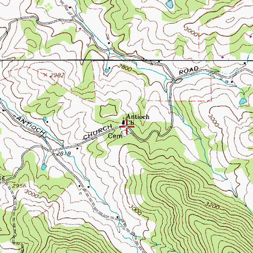 Topographic Map of Antioch Cemetery, NC