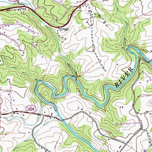 Topographic Map of Edwards Mill (historical), NC