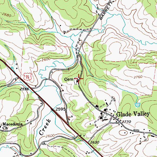 Topographic Map of Glade Valley Cemetery, NC