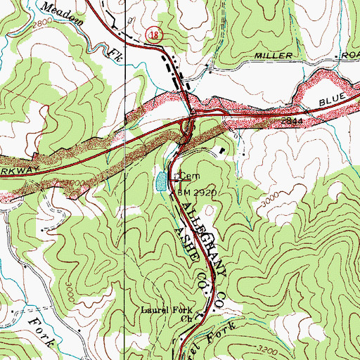 Topographic Map of Meadow Fork Primitive Baptist Church, NC