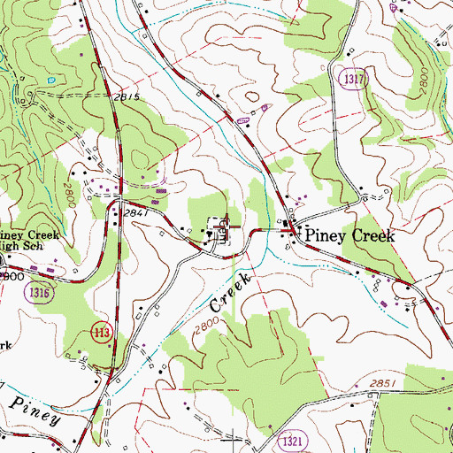 Topographic Map of Piney Creek Cemetery, NC