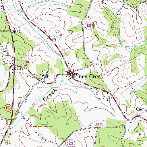 Topographic Map of Piney Creek Primitive Baptist Church, NC