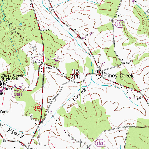 Topographic Map of Piney Creek United Methodist Church, NC