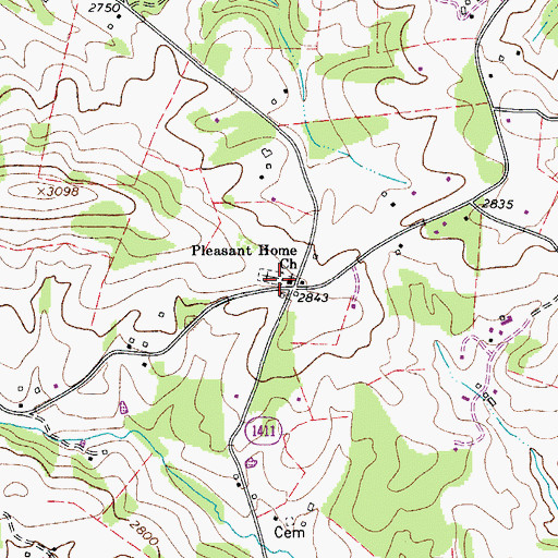 Topographic Map of Pleasant Home Cemetery, NC