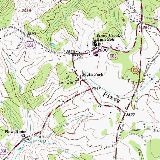Topographic Map of South Fork Cemetery, NC