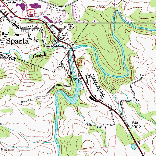 Topographic Map of Sparta Mill Pond (historical), NC