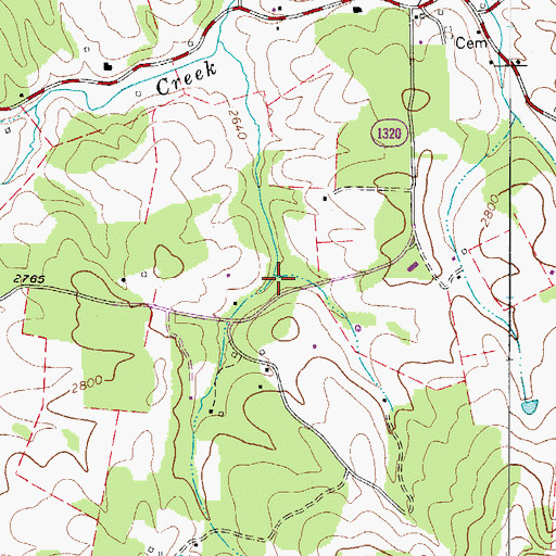 Topographic Map of Ward Mill (historical), NC