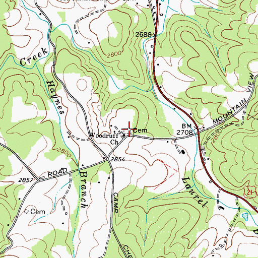 Topographic Map of Woodruff Cemetery, NC