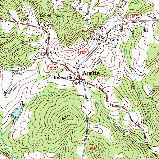 Topographic Map of Knobs Cemetery, NC