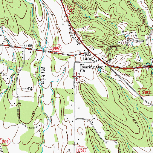 Topographic Map of Roaring Gap Cemetery, NC