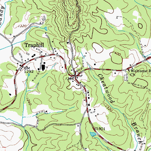 Topographic Map of Traphill Historic District, NC
