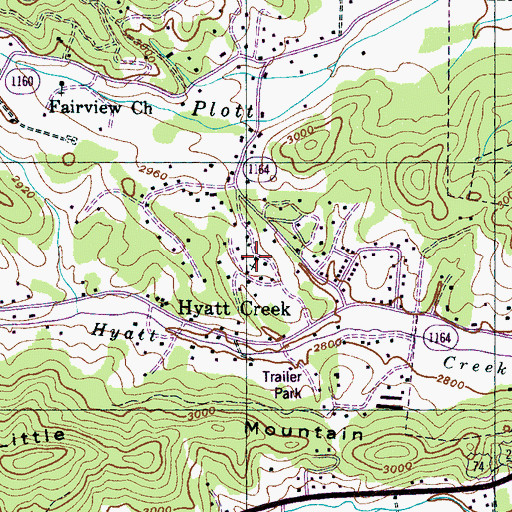 Topographic Map of Hyatt Creek Freewill Baptist Church, NC