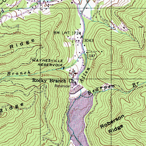 Topographic Map of Rocky Branch Cemetery, NC