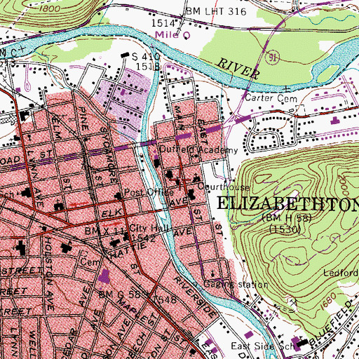Topographic Map of First Presbyterian Church, TN