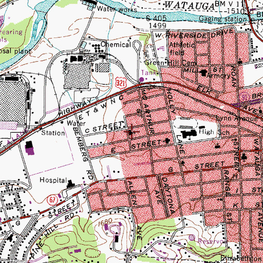 Topographic Map of Saint Elizabeths Roman Catholic Church, TN