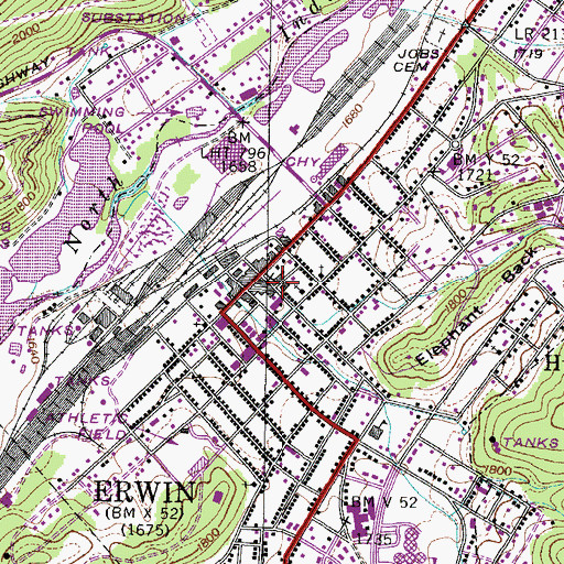 Topographic Map of Erwin City Hall, TN