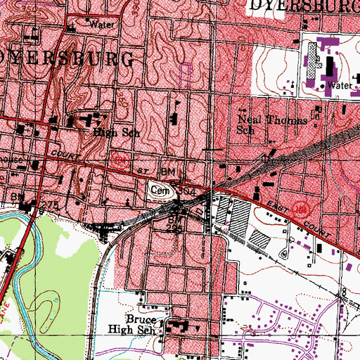 Topographic Map of First Assembly of God Church, TN