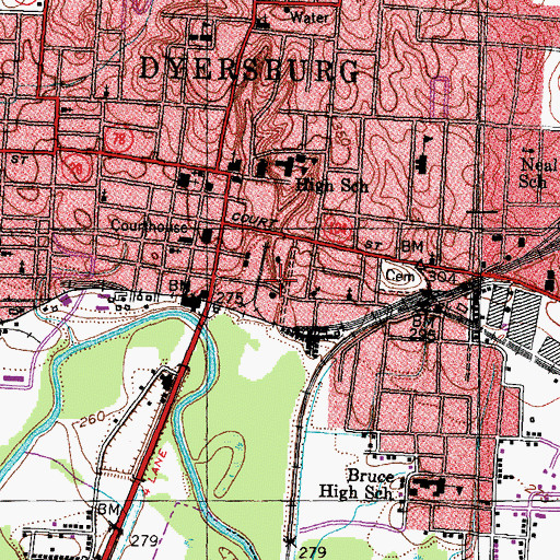 Topographic Map of Womack Temple Christian Methodist Episcopal Church, TN