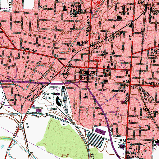 Topographic Map of Central Church of Christ, TN