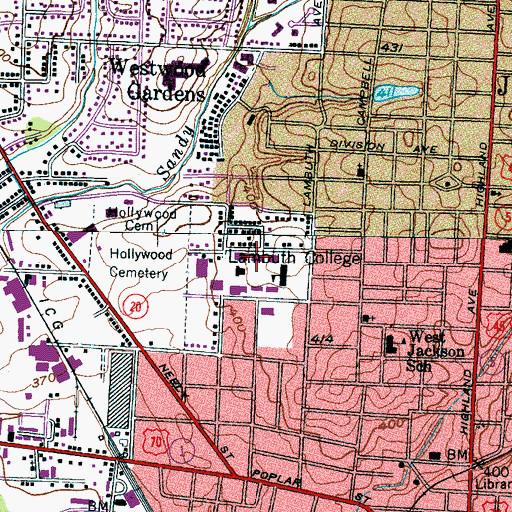 Topographic Map of E W Sprague Hall, TN