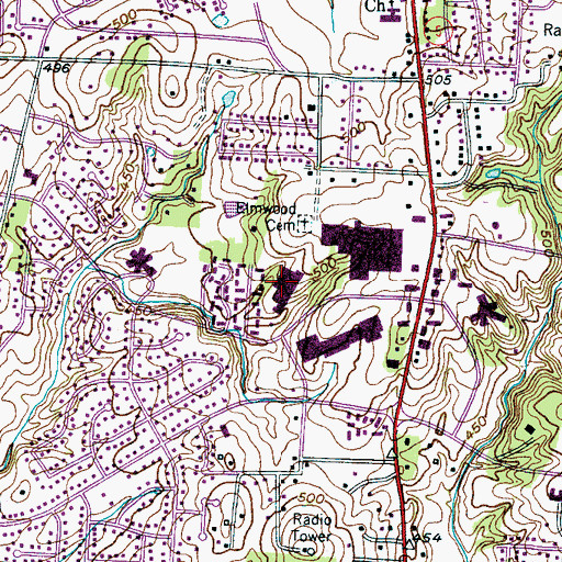 Topographic Map of Oak Hill Shopping Center, TN