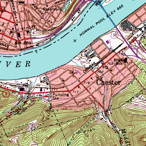 Topographic Map of Chester Church of the Nazarene, WV