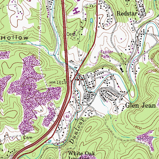 Topographic Map of Glen Jean Post Office, WV