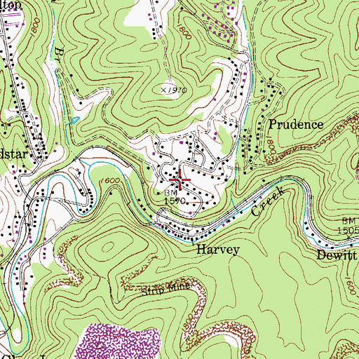 Topographic Map of Harvey Post Office, WV