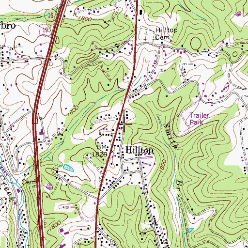 Topographic Map of Hilltop Post Office, WV