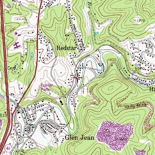 Topographic Map of Redstar Post Office, WV
