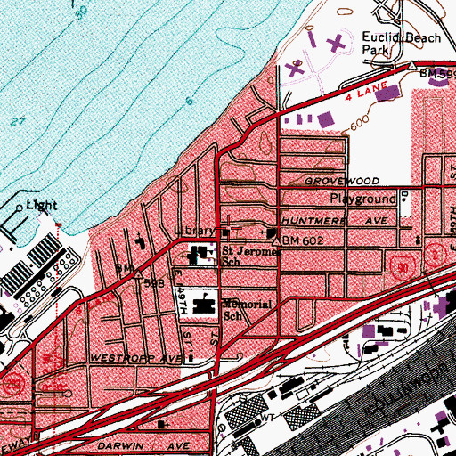 Topographic Map of Memorial Branch Cleveland Public Library, OH